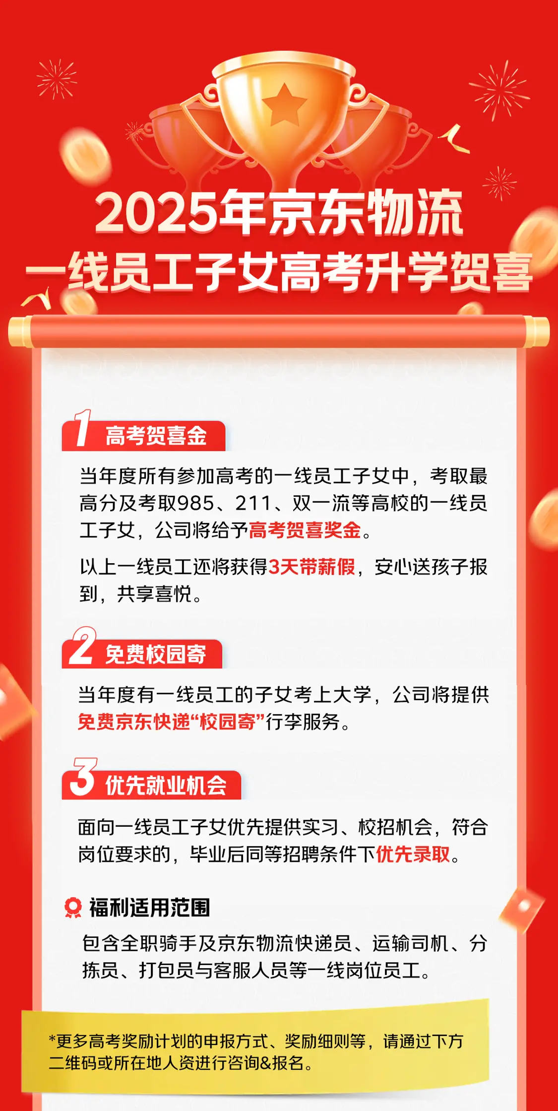 京東獎(jiǎng)勵(lì)一線員工子女考上大學(xué)：提供優(yōu)先就業(yè)機(jī)會(huì)